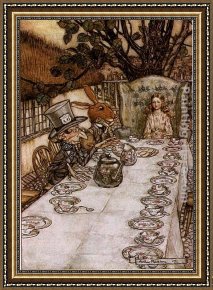 The Hunting Party Framed Paintings - Alice in Wonderland A Mad Tea Party by Arthur Rackham