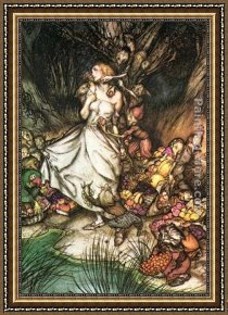 The Slave Market Framed Paintings - Goblin Market White and golden Lizzie stood by Arthur Rackham