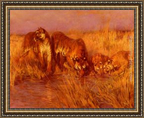 Pools of Serenity Framed Paintings - The Tiger Pool by Arthur Wardle