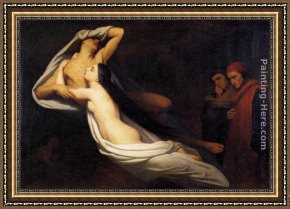 Paolo And Francesca Framed Paintings - The Ghosts of Paolo and Francesca Appear to Dante and Virgil by Ary Scheffer