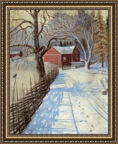 Wilhelm Velten Framed Paintings - A Path to the Barn by August Wilhelm Nikolaus Hagborg
