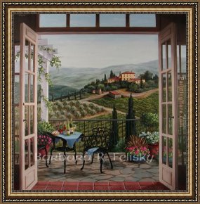 A View of The Forum Framed Paintings - Balcony View Of The Villa by Barbara Felisky