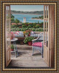 Balcony Framed Paintings - Balcony With A Bay View by Barbara Felisky