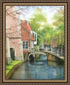 Canal Framed Paintings - Delft Canal Bridge by Barbara Felisky