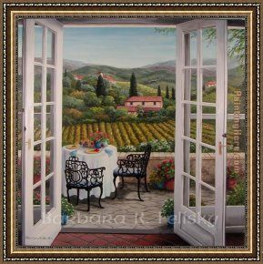 The Boating Party Lunch I Framed Paintings - Lunch Overlooking Lucca by Barbara Felisky