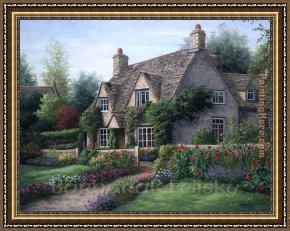 Gingerbread Cottage Framed Paintings - Poppy Cottage by Barbara Felisky