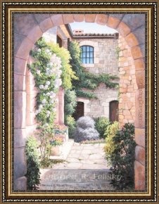 A Mediterranean Courtyard Framed Paintings - The Inner Courtyard by Barbara Felisky