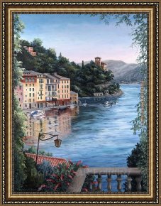 East Boothbay Harbor Framed Paintings - View of Portofino Harbor by Barbara Felisky