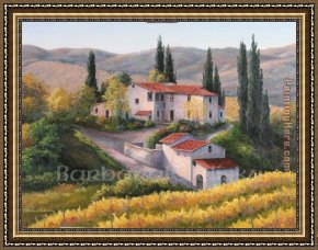 Tuscany Framed Paintings - Vineyard In Autumn Tuscany by Barbara Felisky