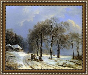 Early Winter in The Sierra Nevada Framed Paintings - Winter landscape by Barend Cornelis Koekkoek