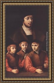 Jane Maxwell, Duchess of Gordon And Her Son The Marquis of Huntly Framed Paintings - Portrait of a Man with Three Sons by Barthel Bruyn