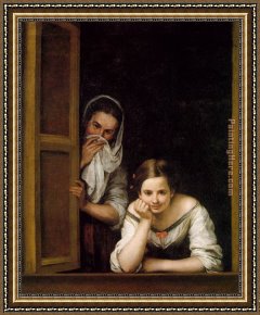 Girl at Piano Framed Paintings - A Girl and her Duenna by Bartolome Esteban Murillo