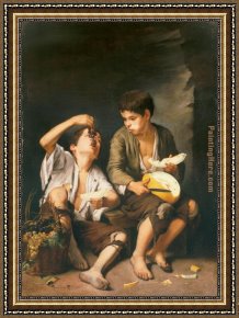 The King And The Beggar-maid Framed Paintings - Beggar Boys Eating Grapes and Melon by Bartolome Esteban Murillo