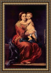 Madonna with St. Jerome (the Day) Framed Paintings - Madonna with the Rosary by Bartolome Esteban Murillo