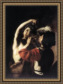 Bacchus And Ariadne Framed Paintings - Bacchus and a Drinker by Bartolomeo Manfredi