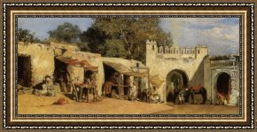 Arabs Crossing The Desert Framed Paintings - An Arab Market by Benjamin Jean Joseph Constant