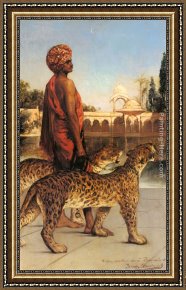 Hussar Russian Guard Corps Framed Paintings - Palace Guard with Two Leopards by Benjamin Jean Joseph Constant