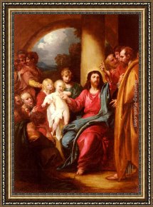 Heaven And Earth I Framed Paintings - Christ Showing A Little Child As The Emblem Of Heaven by Benjamin West