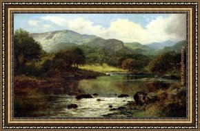 The Wolf River, Kansas Framed Paintings - A Wooded River Landscape by Benjamin Williams Leader