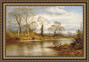 Old English Pheasant Framed Paintings - An English River in Autumn by Benjamin Williams Leader