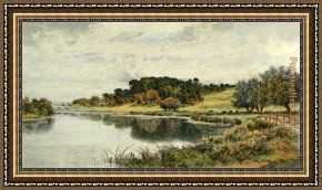 Bank Framed Paintings - Wooded Banks of the Thames by Benjamin Williams Leader