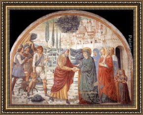 Meeting Framed Paintings - Meeting at the Golden Gate by Benozzo di Lese di Sandro Gozzoli