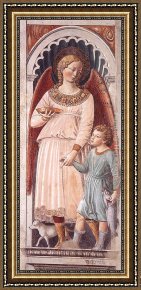 The Departure of Tobias Framed Paintings - Raphael and Tobias (on the pillar) by Benozzo di Lese di Sandro Gozzoli