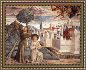 Hamlet Play Scene Framed Paintings - Scenes from the Life of St Francis (Scene 6, north wall) by Benozzo di Lese di Sandro Gozzoli