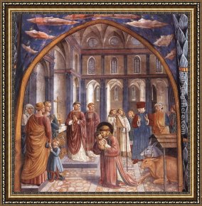 Hamlet Play Scene Framed Paintings - Scenes from the Life of St Francis (Scene 9, north wall) by Benozzo di Lese di Sandro Gozzoli