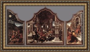 Bernaert Van Orley Framed Paintings - Triptych of Virtue of Patience by Bernaert van Orley