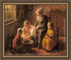 An Algerian Mother And Child Framed Paintings - Mother and Children in an Interior by Bernard Jean Corneille Pothast