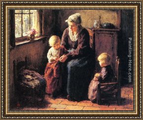 Lessons Learned by Eyears Framed Paintings - The Sewing Lesson by Bernard Jean Corneille Pothast