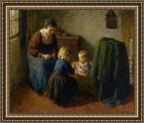 Playing Framed Paintings - Two Sisters Playing by Bernard Jean Corneille Pothast