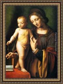 Virgin And Child Framed Paintings - The Virgin And Child With A Columbine by Bernardino Luini
