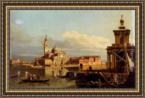 Rio Della Maddalena Framed Paintings - A View In Venice From The Punta Della Dogana Towards San Giorgio Maggiore by Bernardo Bellotto