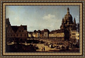 A View of Amsterdam Market Framed Paintings - View Of The New Market In Dresden by Bernardo Bellotto