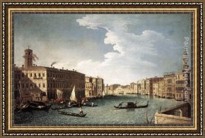 The Grand Canal Near The Ponte Di Rialto Framed Paintings - The Grand Canal with the Fabbriche Nuove at Rialto by Bernardo Canal