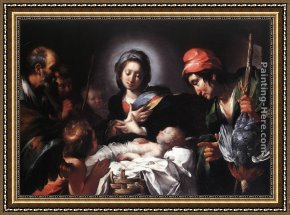 Shepherd Framed Paintings - Adoration of the Shepherds by Bernardo Strozzi