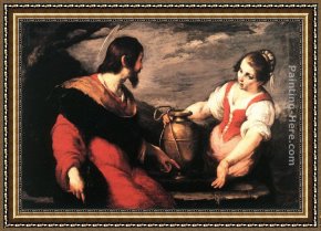 The Presentation of Christ Framed Paintings - Christ and the Samaritan Woman by Bernardo Strozzi