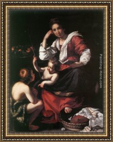 Madonna And Child with Sts Matthew And Nicholas Framed Paintings - Madonna and Child with the Young St John by Bernardo Strozzi