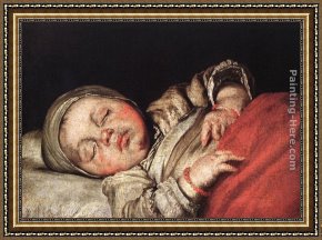 Sleeping Beauty Framed Paintings - Sleeping Child by Bernardo Strozzi