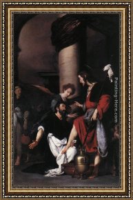 The Presentation of Christ Framed Paintings - St Augustine Washing the Feet of Christ by Bernardo Strozzi