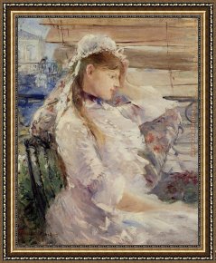 Berthe Morisot Framed Paintings - Behind the Blinds by Berthe Morisot