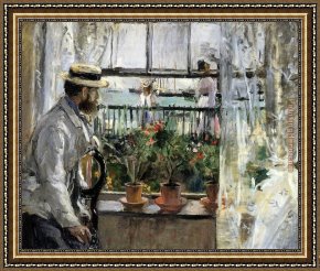 Wight Framed Paintings - Eugene Manet on the Isle of Wight by Berthe Morisot
