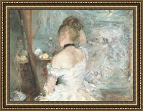 Lady in Her Boudoir Framed Paintings - Lady at her Toilette by Berthe Morisot
