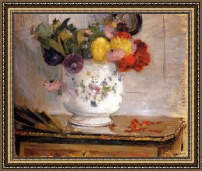 Berthe Morisot Framed Paintings - Morisot Dahlias by Berthe Morisot