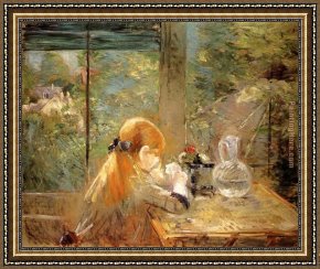 Berthe Morisot Framed Paintings - On The Veranda by Berthe Morisot