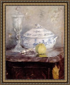 Berthe Morisot Framed Paintings - Tureen And Apple by Berthe Morisot