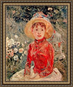 Young Girl Reading Framed Paintings - Young Girl with Cage by Berthe Morisot