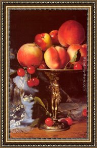 Still Life with Melon And Peaches Framed Paintings - A Still Life with Peaches, Plums and Cherries by Blaise Alexandre Desgoffe